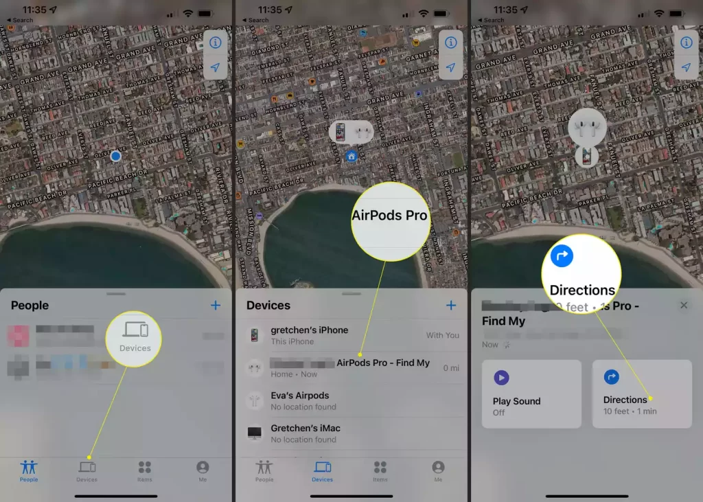 find airpods using directions